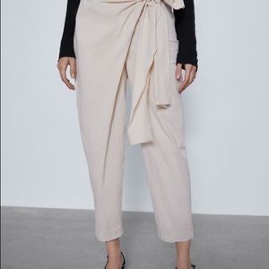 Zara asymmetrical beige pants bow waist